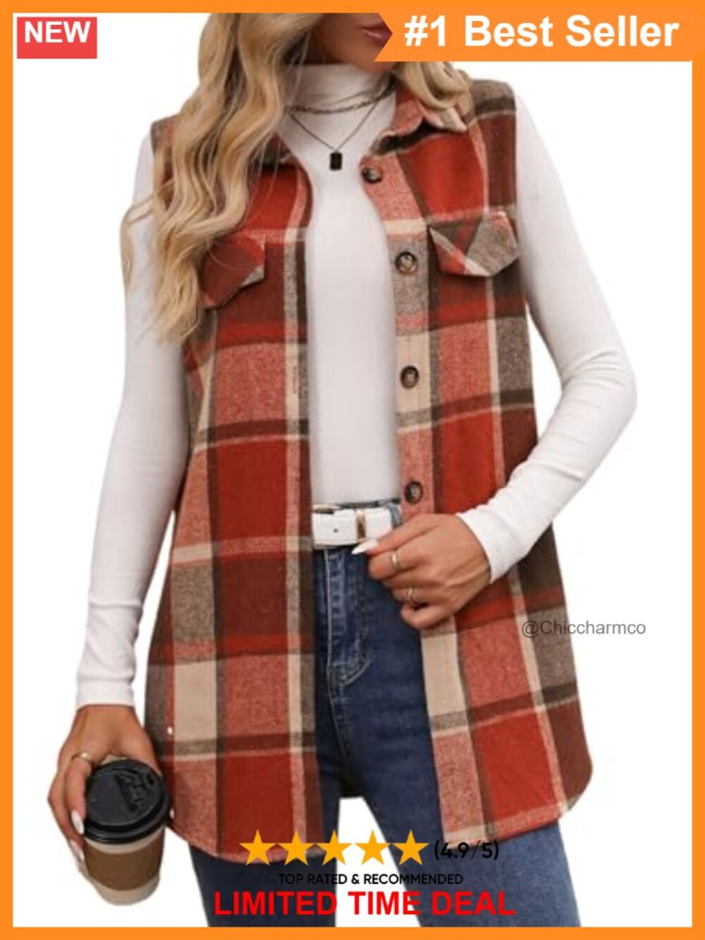 Womens Plaid Sleeveless Button Down Vest Casual Lapel Outerwear